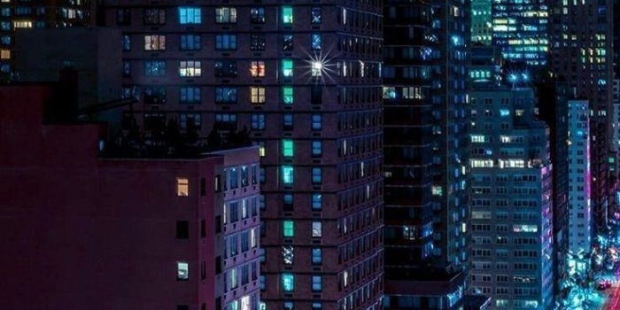 736x1308 New york city lights. Chrysler building and neon synthwave