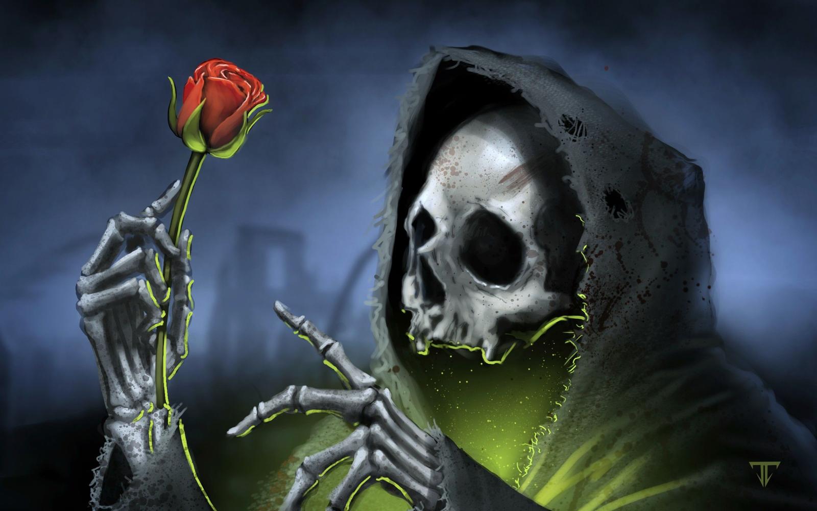 2560x1600 Dark Gothic Skull Skulls Reaper Grim Roses Rose Death Skeleton High