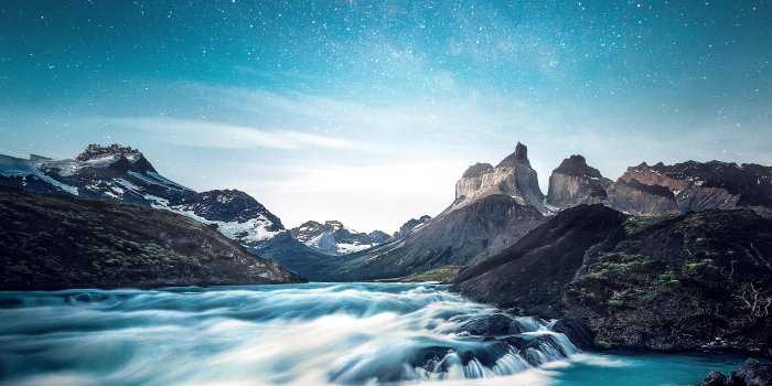 7680x4320 Mountains with river and stars Wallpaper 8k Ultra HD ID:3041