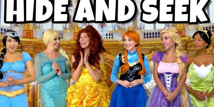 1280x720 DISNEY PRINCESS HIDE AND SEEK. WILL BELLE FIND TIANA, RAPUNZEL, JASMINE,  ELSA AND ANNA?