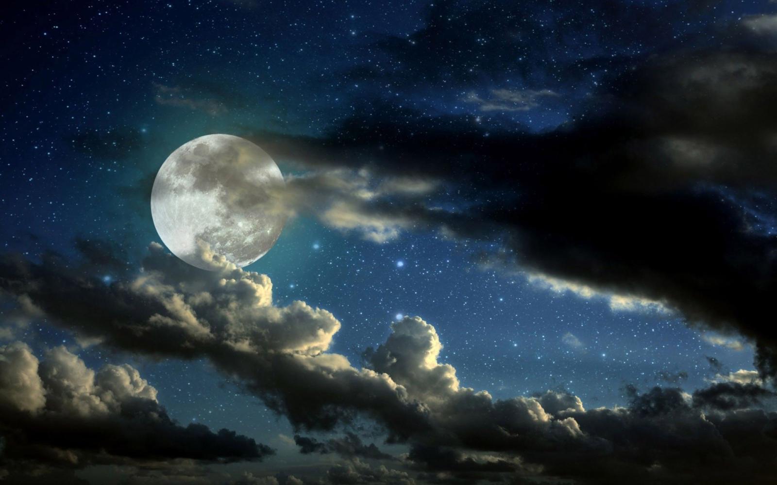1920x1200 Full Moon And Stars In Cloudy Night Wallpapers HD Full HD Download