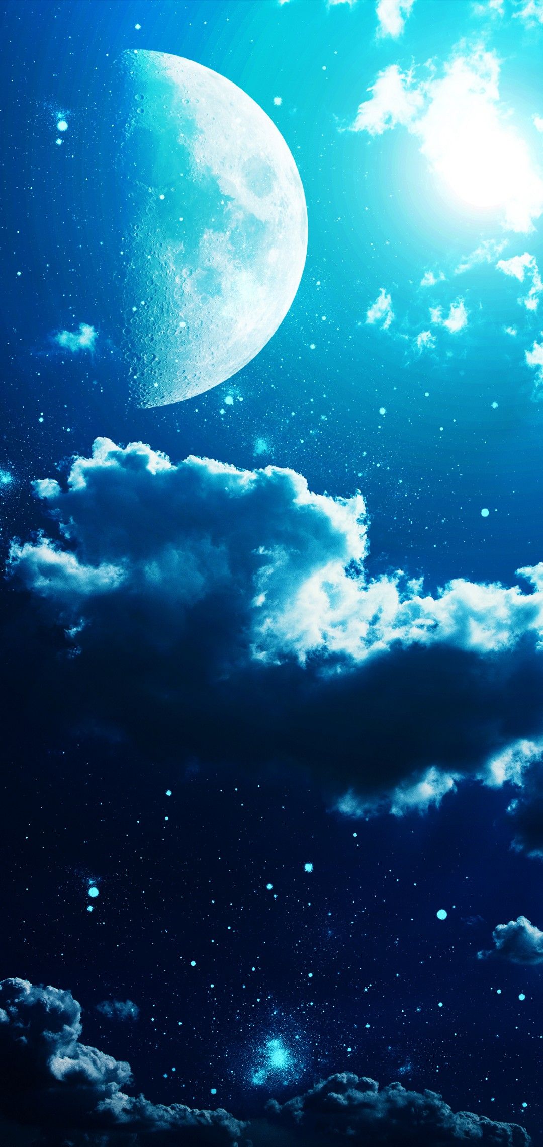 1080x2280 Night sky with stars and full moon background