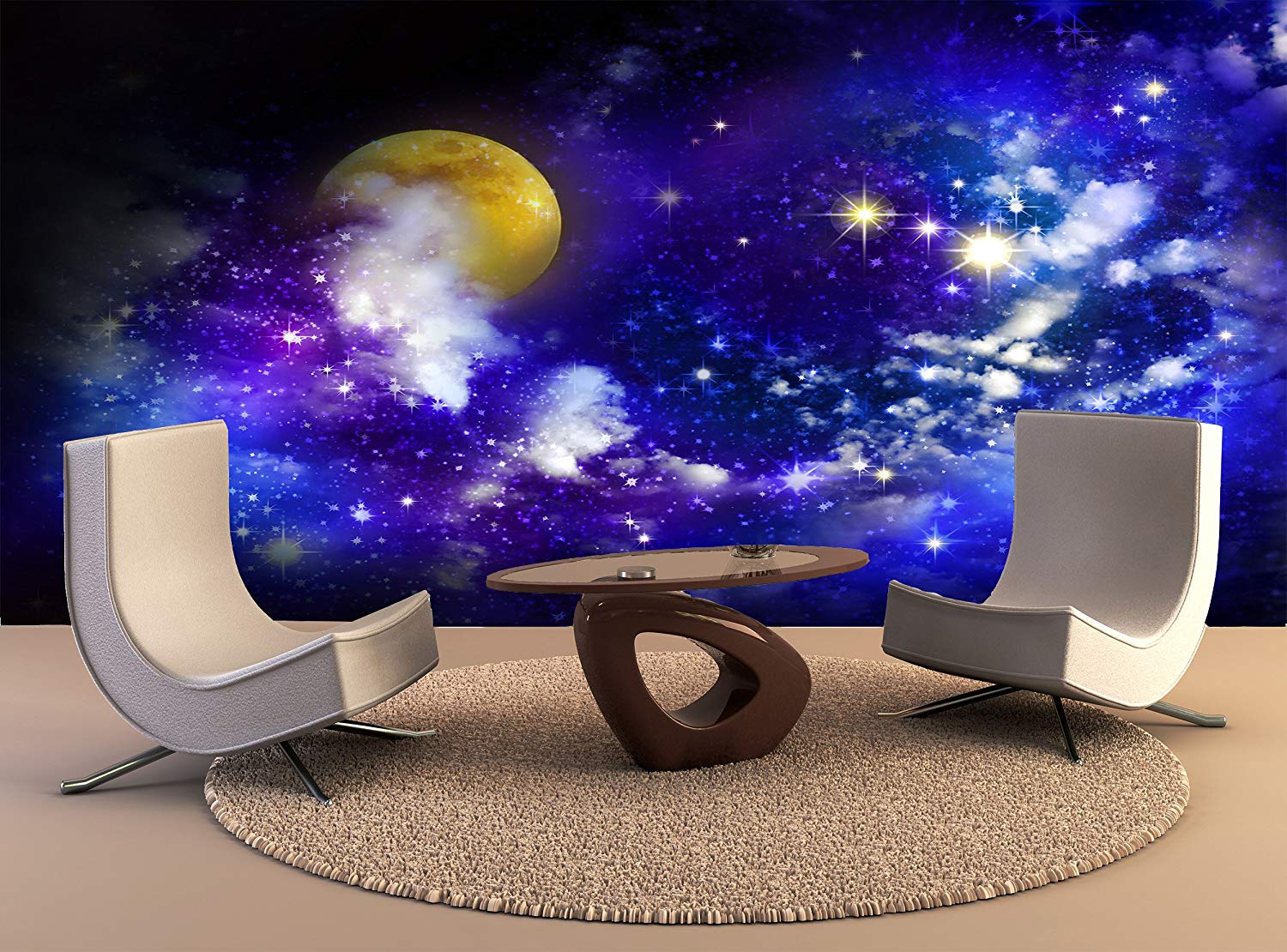 1500x1110 Wall Tapestry Stars Full Moon Night Sky Wall Art Decor Photo
