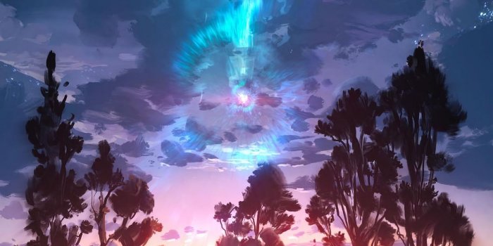 1600x900 Download wallpaper 1600x900 landscape, art, trees, clouds, paint