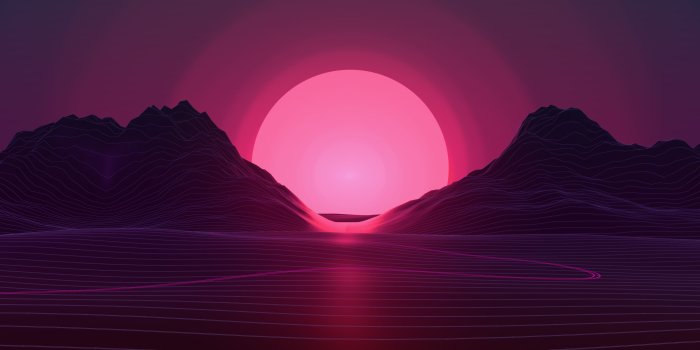 3840x2400 sunset, 4k, pink sun, abstract landscape, neon lights, art, creative