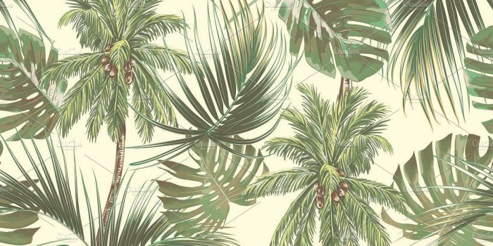 1166x777 Tropical palm trees,leaves pattern #palms#illustration#wallpaper