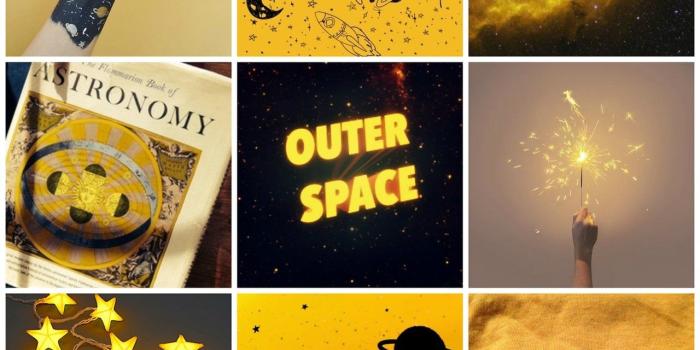 1280x1280 everything-moodboards: “hufflepuff with space themes moodboard for