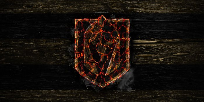 2880x1800 Download wallpapers Vegas Golden Knights, fire logo, NHL, beige and