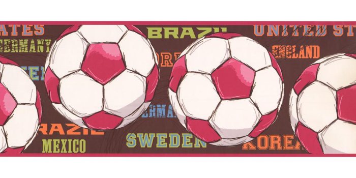 1000x1000 Red and White Soccer Ball Brown Prepasted Wallpaper Border