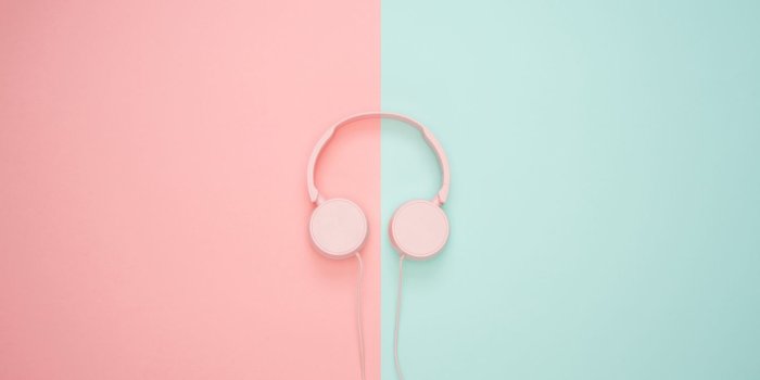 1366x768 Download wallpaper 1366x768 headphones, minimalism, pink, pastel