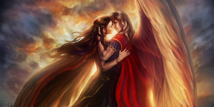 1920x1080 Girl in Love with Angel Fantasy Romantic Photo Wallpaper | HD Love