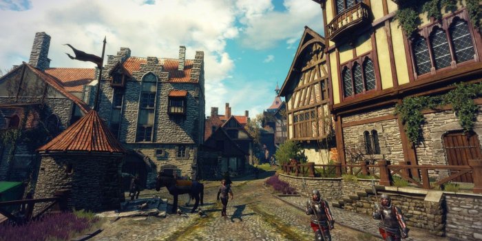 1332x850 Wallpaper road, the city, soldiers, the witcher 3 wild hunt