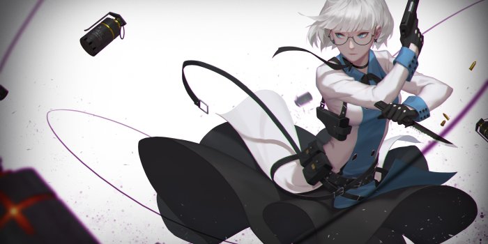 4000x2249 Download 4000x2249 Anime Girl, Gun, Knife, White Hair, Meganekko