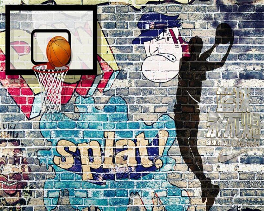 1000x800 US $9.0 40% OFF|Beibehang 3D Wallpaper Basketball Never Extinguish Graffiti  Wall Shadow Mural Background Walls Living Room Bedroom wallpaper-in