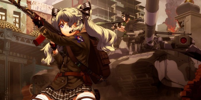 1920x1080 HD wallpaper: girl animated character holding rifle gun wallpaper