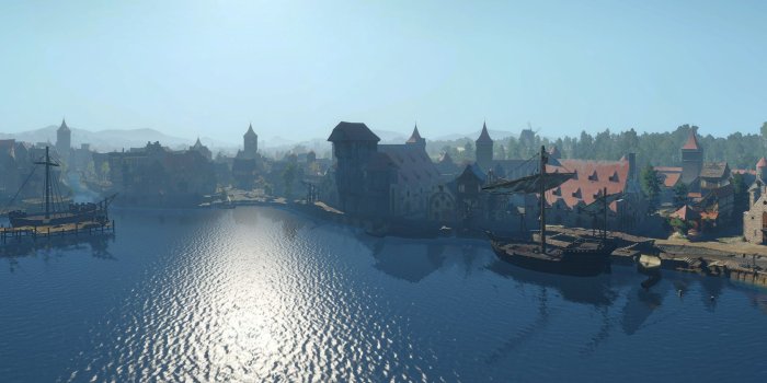 5760x1080 Novigrad docks panorama (triple monitor wallpaper) : witcher