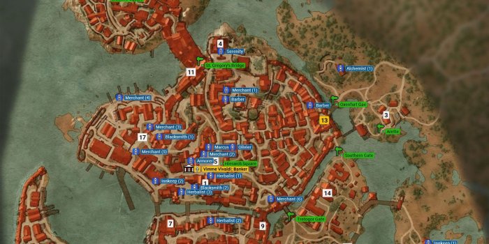 1600x1317 Map of important locations in Free City of Novigrad M6 - The Witcher