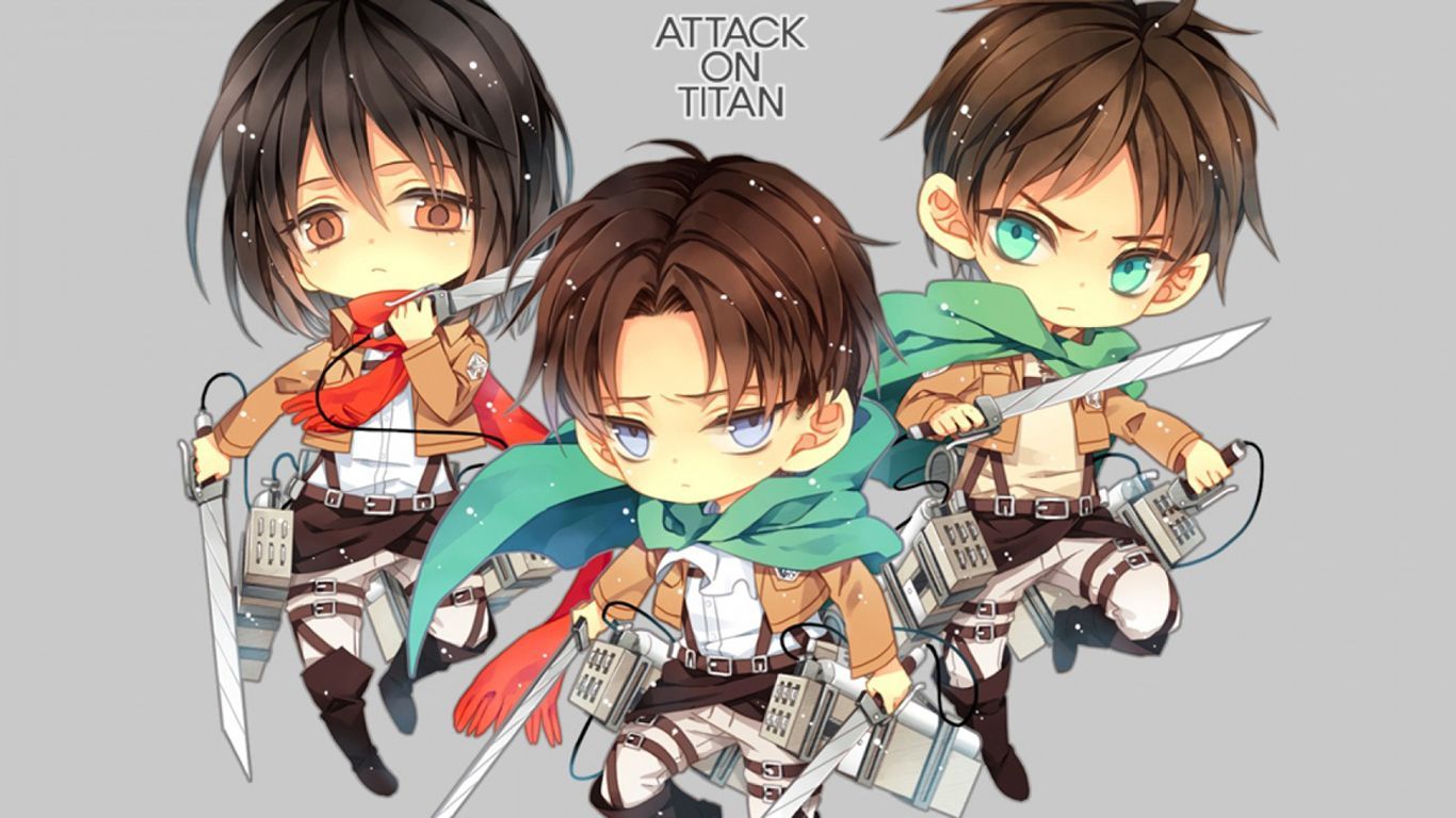 1366x768 Attack On Titan Chibi Wallpapers HD