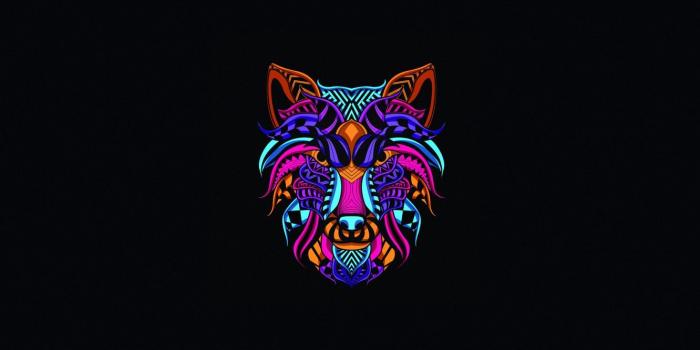 1332x850 Wallpaper Minimalism, Neon, Style, Background, Wolf, Art, Art