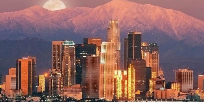 2048x2048 Los Angeles City View Moon At Night Background HD Wallpaper Picture