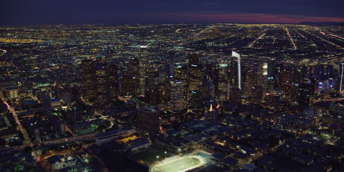 1920x1080 8K stock footage aerial video of a wide view of Downtown Los Angeles,  California at night Aerial Stock Footage AX0158_075 | Axiom Images