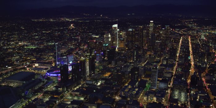 1920x1080 8K stock footage aerial video of a wide view of skyscrapers at night in  Downtown Los Angeles, California Aerial Stock Footage AX0158_082 | Axiom