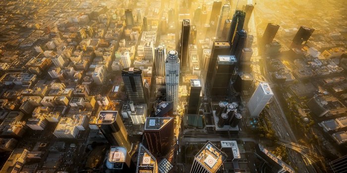 1920x1080 Wallpaper City top view, skyscrapers, sunlight, Los Angeles, Civic