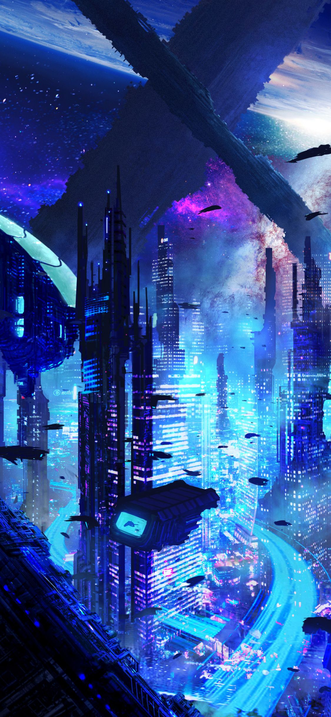 1125x2436 Future, Futurism, World, Blue, Cyberpunk Wallpaper - Sci Fi City