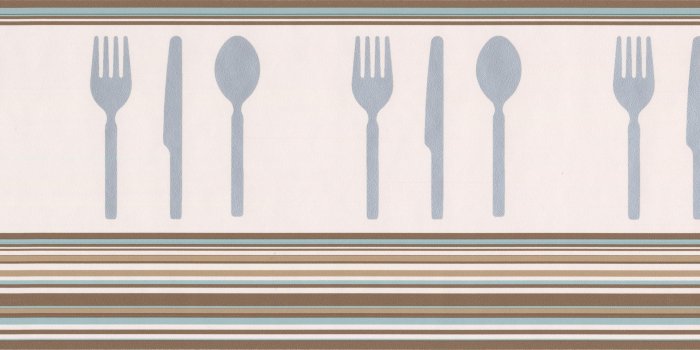 7071x2090 Silver Grey Fork Knife Spoon Creme White Kitchen Wallpaper Border Retro  Design, Roll 15' x 7''