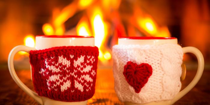 7426x4950 Download wallpaper winter, coffee, hot, Cup, fire, fireplace, winter