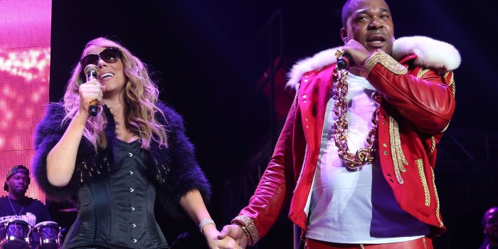 3840x2560 Mariah Carey and Busta Rhymes Match in Leather and Fur Ensembles