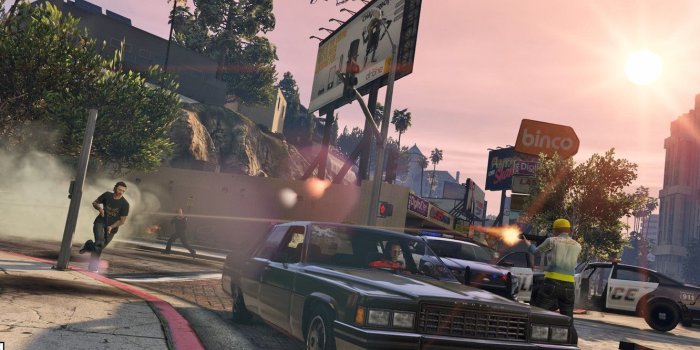 1332x850 Wallpaper machine, police, helicopter, shootout, Grand Theft Auto V