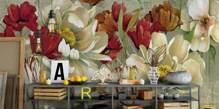1278x845 Rural Landscape Hand-painted flowers tulip Large paper wall Living room  Wallpaper European Retro TV Backdrop Decorative Painting