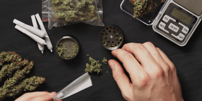 1920x1080 The man rolled the joint from fresh marijuana weed, сoncepts of smoking  marijuana, dark background, vintage style top view Stock Video Footage -