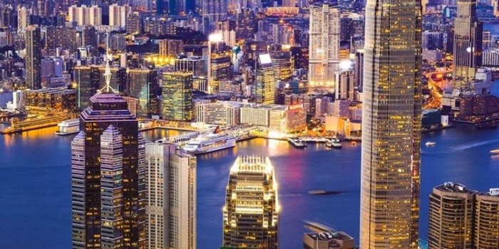 750x1334 Hong Kong, skyline, city, night, skyscrapers, lights 750x1334 iPhone