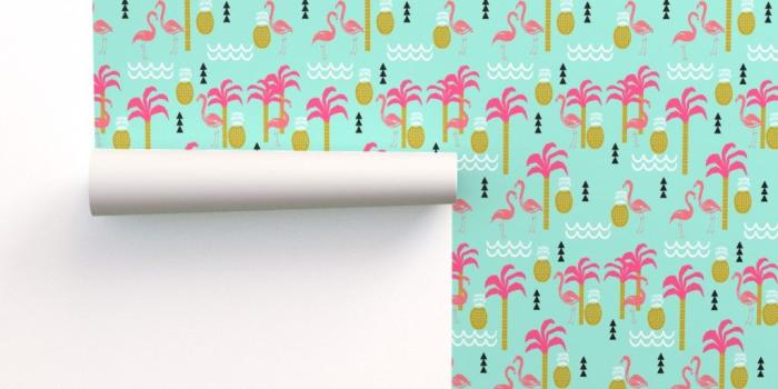 1024x1024 flamingo pink and mint coral cute on Isobar by charlottewinter