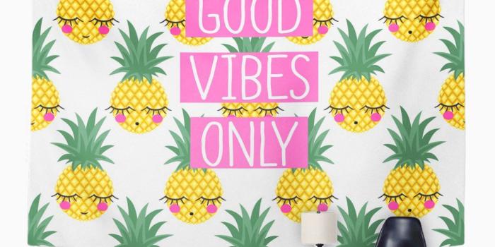 1200x1200 TOMPOP Tapestry Conceptual Phrase Good Vibes Only on Pineapples Cute Summer  Home Decor Wall Hanging for Living Room Bedroom Dorm 50x60 Inches