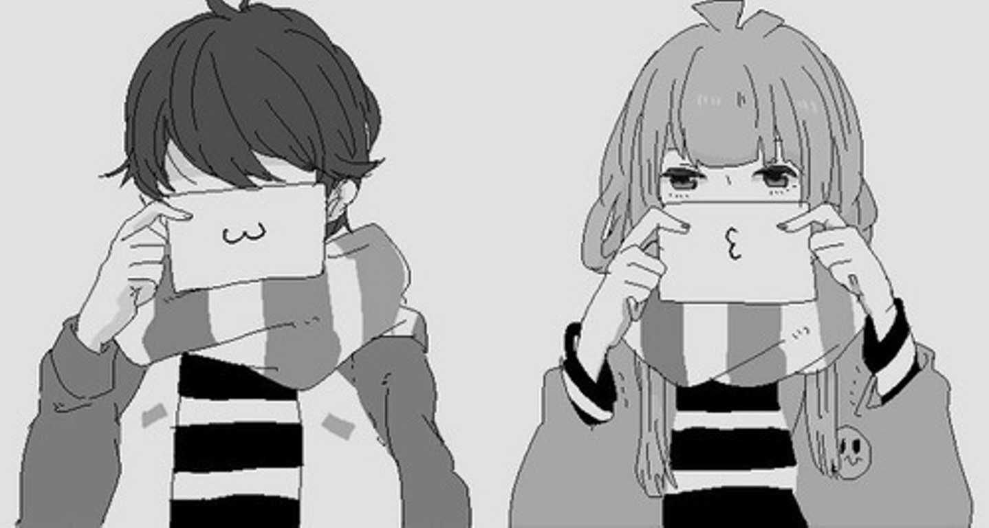 1438x768 Monochrome kawaii couple - Anime Love Wallpaper (1438x768) (156519)