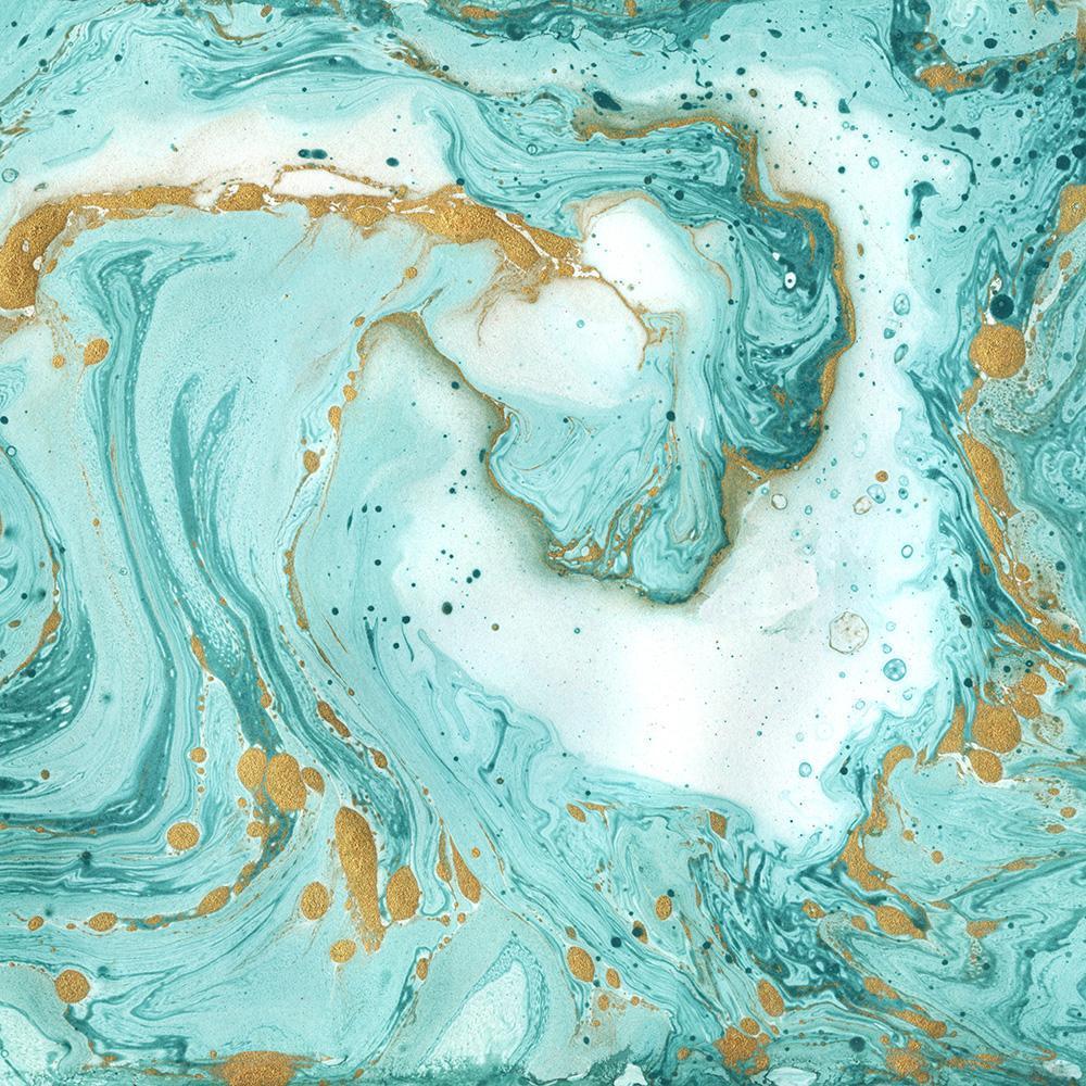 1000x1000 Custom Painted Marble Wallpaper Mural Teal and Gold M9253
