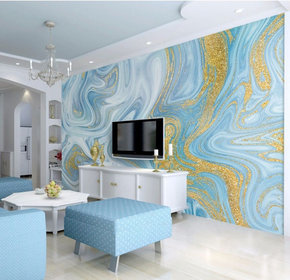 1000x965 US $11.16 38% OFF|Bacaz Gold Blue Marble Texture 3d Stone Wallpaper Mural  for Living Room TV Background 3d Marble Mural Wall paper Stickers Decor-in 