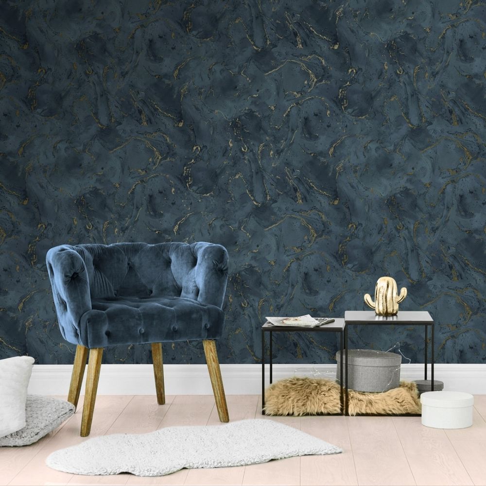 1000x1000 Onyx Marble Metallic Wallpaper Navy Blue Gold