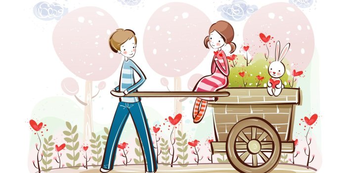 1920x1200 Cute Valentine Couple, Valentine's Day Illustration ❤ 4K HD Desktop