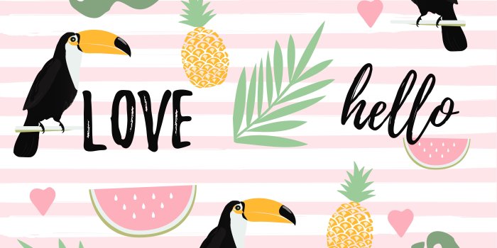 6668x6667 Pineapple, watermelon and toucan with stripes seamless pattern