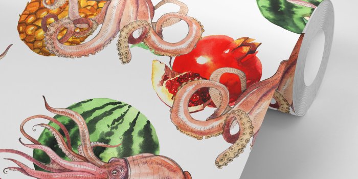 3000x3000 Wallpaper Octopus Pineapple Watermelon Pomegranate Pattern Peel & Stick -  Repositionable FREE SHIPPING