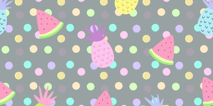 5000x5000 Pineapple and watermelon seamless patterns on dot background for