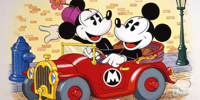 1024x768 Old Time Mickey And Minie Riding In A Car: Cartoons Wallpaper