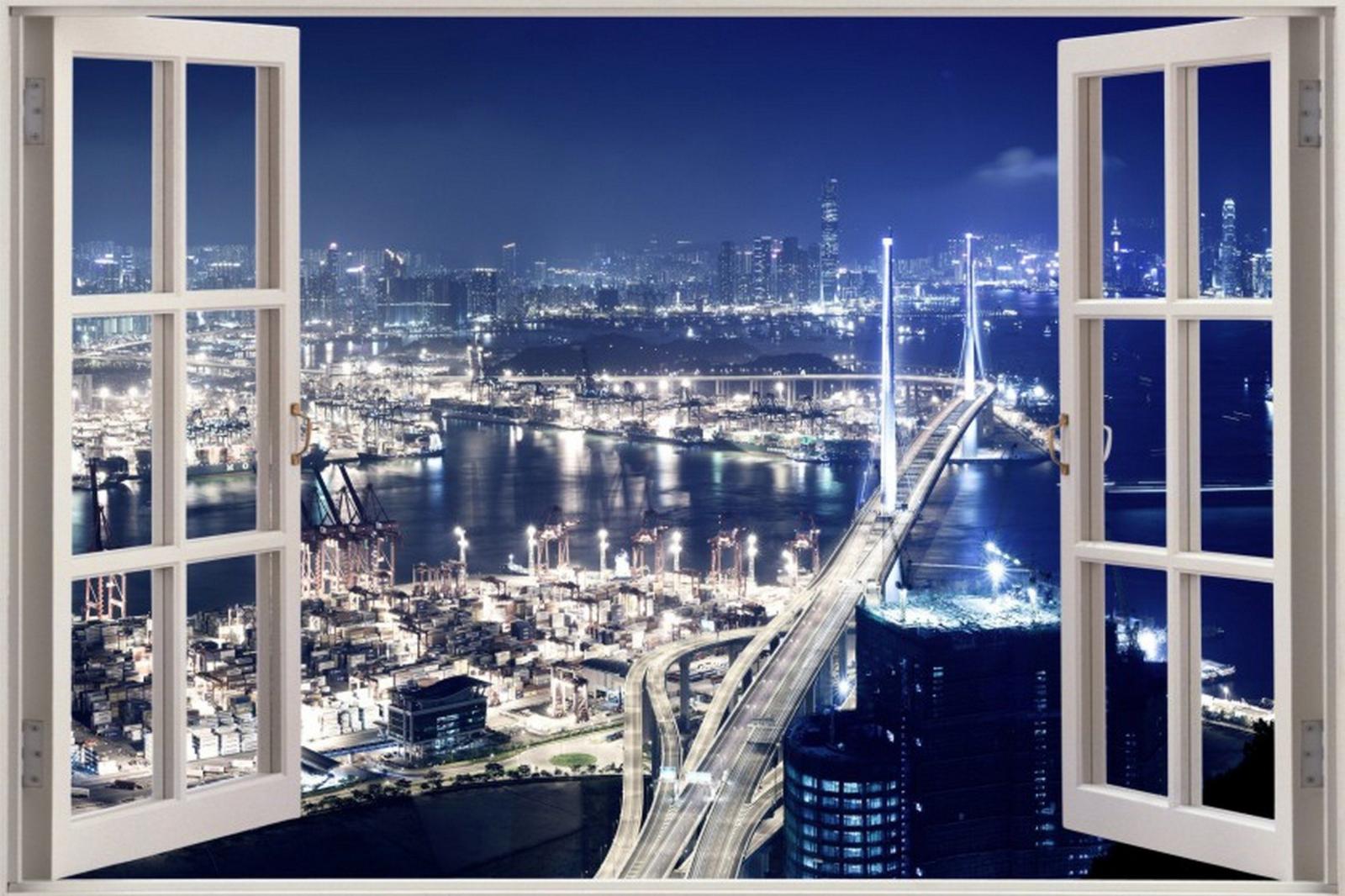 2500x1667 Details about Huge 3D Window view Hong Kong Nights Wall Sticker Film Decal  Wallpaper 777