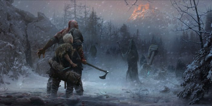 5000x2127 Wallpaper God of War, Atreus, Artwork, 2018, 4K, Games, #7937