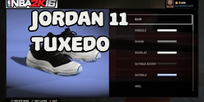 1920x1080 NBA 2K16 Shoe Creator | Jordan 11 Low Tuxedo | Xbox One PS4