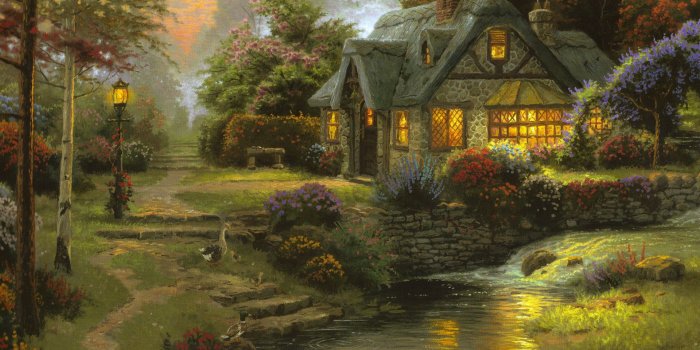 1920x1200 wallpaper-stillwater-cottage-thomas-kinkade-painting-art [1920 x